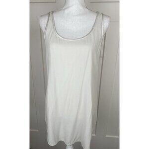 Eileen Fisher 100% Silk Georgette Crepe Scoop Neck Tank Sz Med Bone Ecru